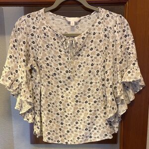 LC Lauren Conrad Floral Blouse - Cream, Tan, and Black